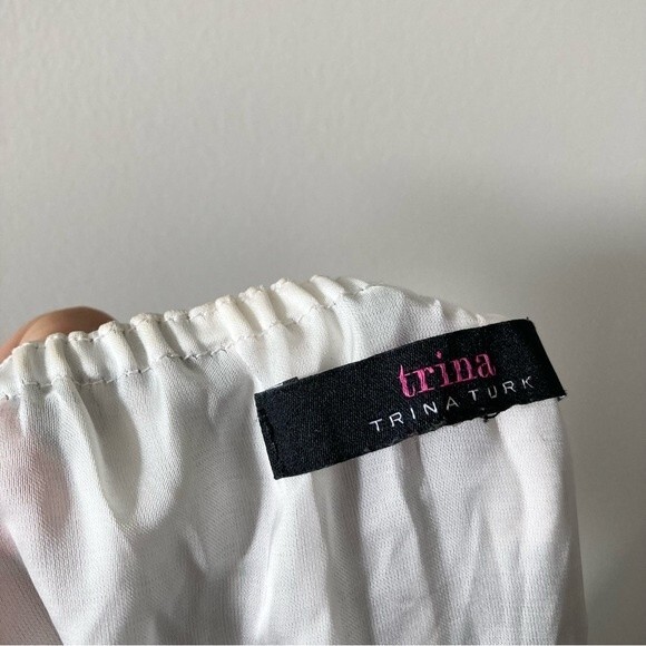 Trina Turk Dress Blue Ikat Floral Embroidered On Off Shoulder S - Picture 2 of 5